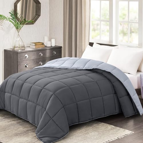 Homelike Moment Down Alternative Reversible Comforter (Dark Grey/Light Grey, King)