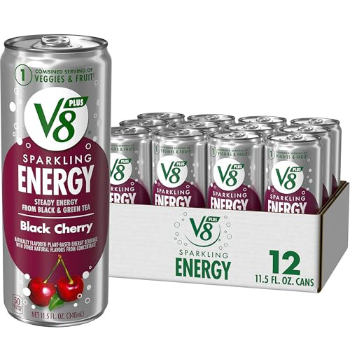 V8 +Energy Sparkling Black Cherry Juice Energy Drink (12 Pack), 11.5 Oz.