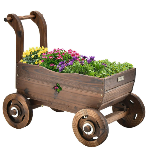 Decorative Wooden Wagon Cart Plant Stand
