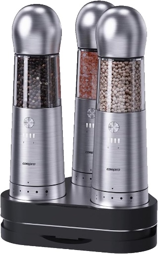 Smart Wireless Charging Salt and Pepper Grinders - 3-Pack