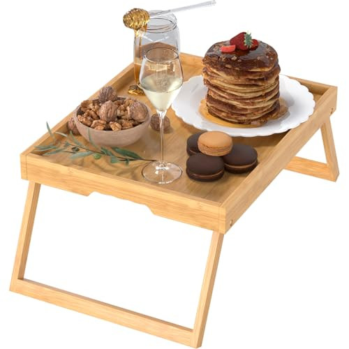 Bamboo Bed Tray Table with Foldable Legs