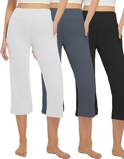 3 Pack  High Waist Yoga Capris Pants W/Pockets