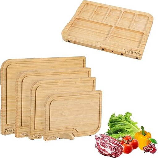 4-Piece Wooden Cutting Board Set with Stand