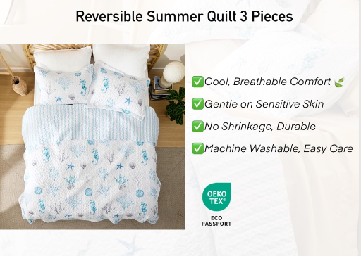 Bedsure Coastal Lightweight Quilt Set - 3 Pieces