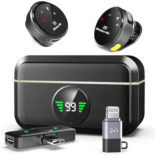 NesveCit Wireless Bluetooth Lavalier Microphones with Charging Case