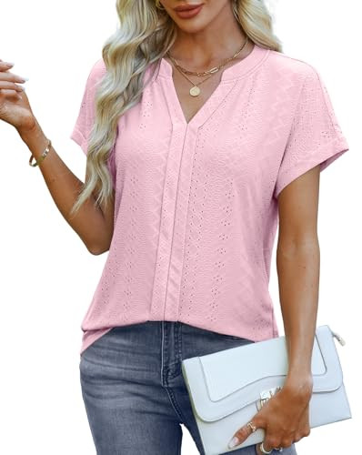 Women's Business Casual Tops Dressy Blouses Short Sleeve V Neck Tshirt