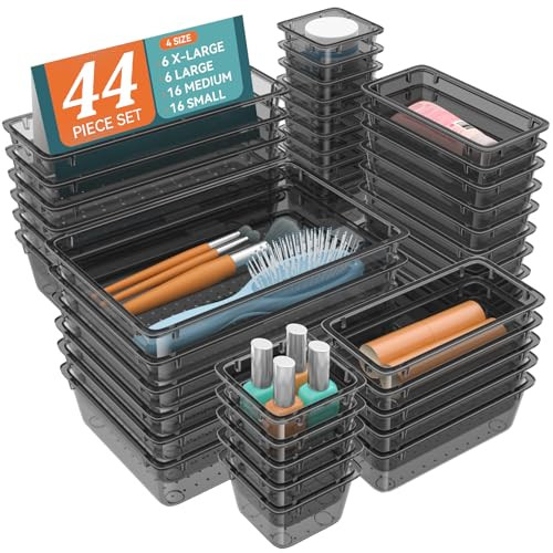 Clear Plastic Drawer Organizer Set - 44pcs