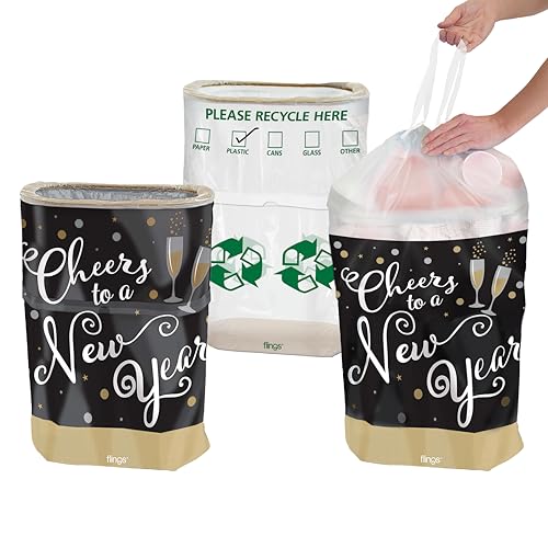 Party City Flings Plastic Bin (3-Pack) - New Year's Eve (2) and Recycle (1)