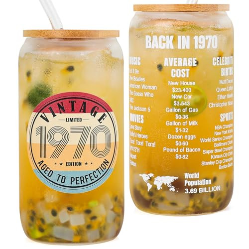 1970 55th Birthday Glass Cup & Straw