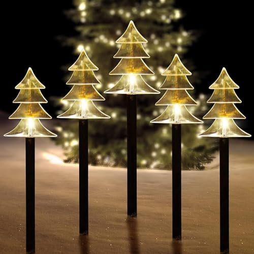 5 Pack of Waterproof Solar Outdoor Christmas Tree Pathway Lights