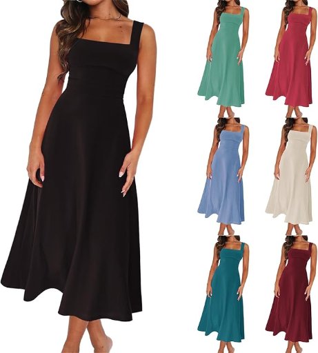 Womens Elegant Sleeveless A Line Square Neck Long Dress