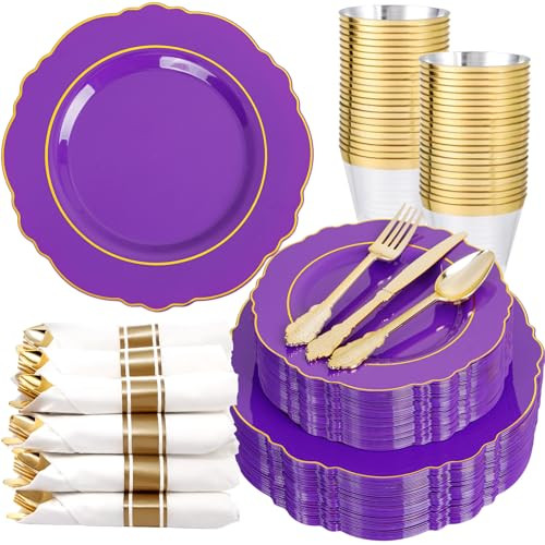 350 PC Purple Plastic Plate Set