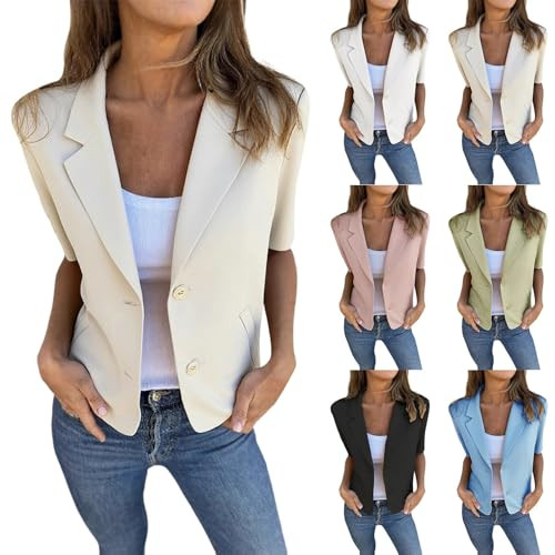 Women Summer Short Sleeve Work Office Blazer with Pockets