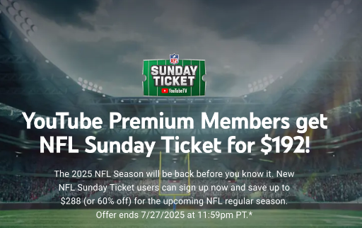 NFL Sunday Ticket for YouTube Premium Members