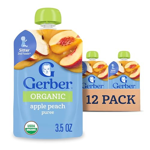 Gerber Stage 2 Baby Food, Organic Apple Peach Puree Pouch, 12 Count