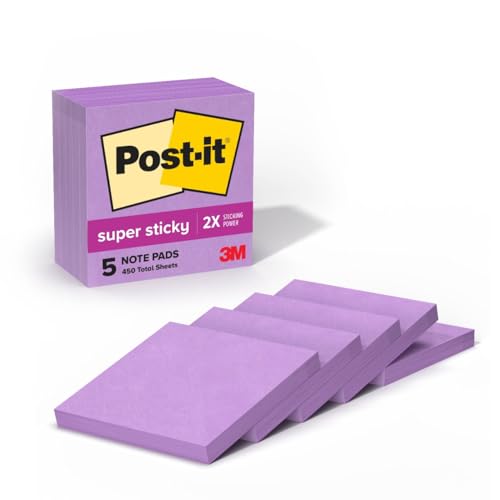Post-it Super Sticky Notes, 3 x 3 in, 5 Pads, 90 Sheets/Pad