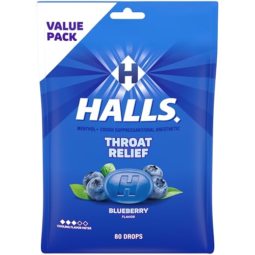 Halls Throat Relief Blueberry Cough Drops 80-Count