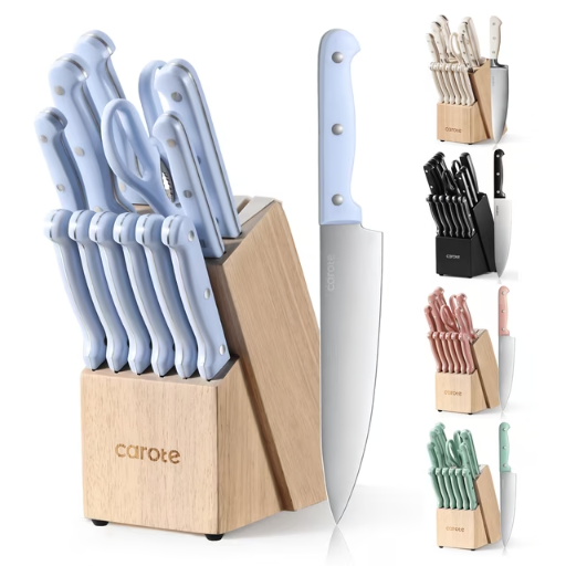Carote Stainless Steel Knife Set with Built-In Sharpener Block