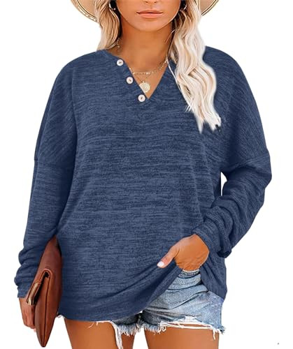 Gloria & Sarah Women’s Plus Size Long Sleeve Henley Shirts
