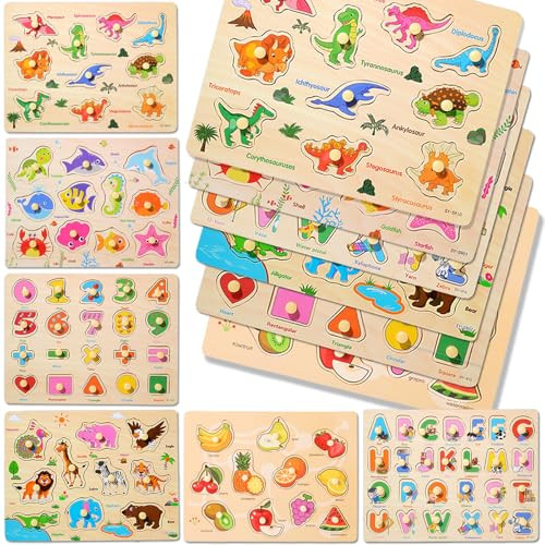 6-Piece Toddler Wooden Peg Puzzle Set
