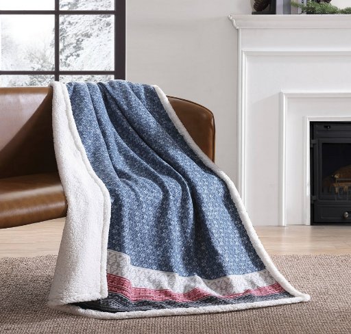 Eddie Bauer Printed Plush Fleece/Sherpa Oversized Throw Blanket
