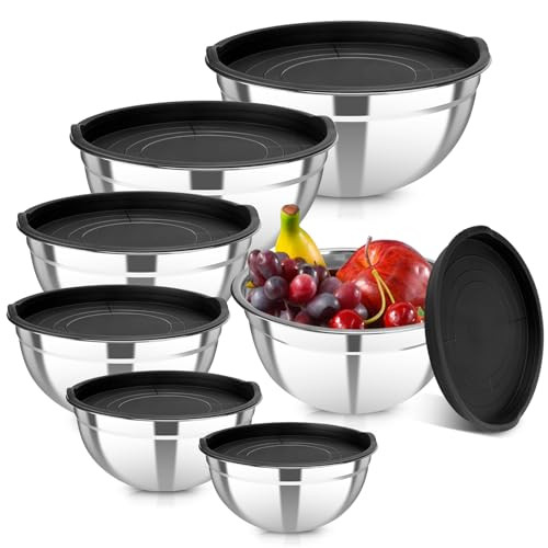 7 Piece Metal Mixing Bowls with Lids Set