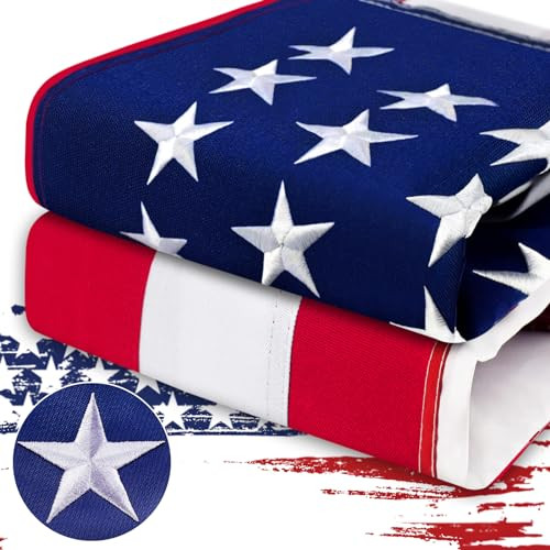 American Flag 4x6 Ft Outdoor Resistant Embroidered Stars and Sewn Stripes with Brass Grommets