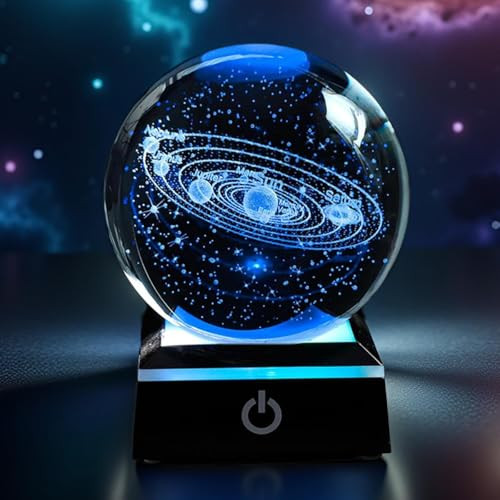 3D Solar System Crystal Ball with LED Touch Base