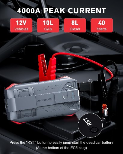 12V, 4000A Portable Jump Starter Battery Pack