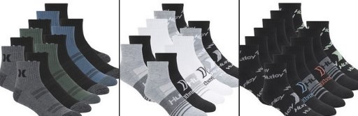 Hurley Men's 12-Pairs Quarter Crew Socks