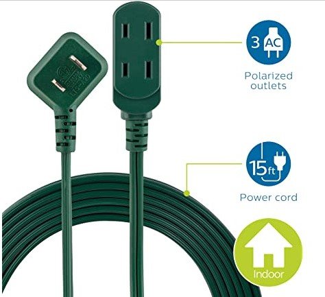 Philips 15', 3-Outlet Flat Plug Extension Cord