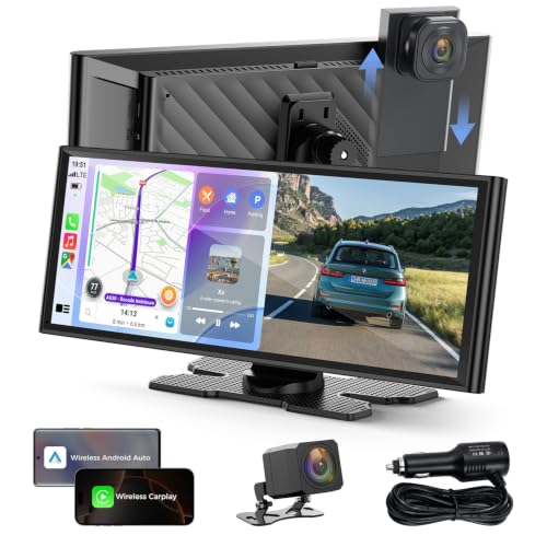 TOGUARDGO 9.26" Wireless CarPlay Screen with 4K+1080P Dual Dash Cam Front & Rear, 1600x600 IPS Display Deal