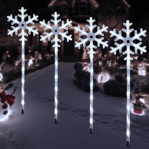Solar Snowflake Pathway Lights Outdoor Decorations 4 Pack (White)
