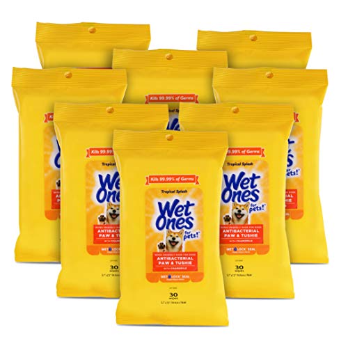 Wet Ones for Pets Paw and Tushie Dog Wipes with Chamomile, Tropical Splash Scent 8-Pack 30-Count Deal