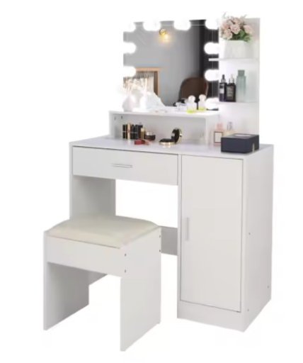 Large Vanity Set with LED Bulbs and Storage
