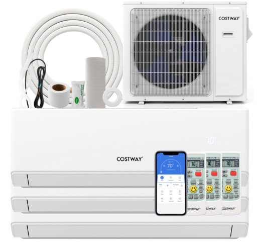 Costway UltrEco Series 3-Zone 30000 BTU 23 SEER2 Mini Split Wifi Enabled Air Conditioner w/ Heat Pump