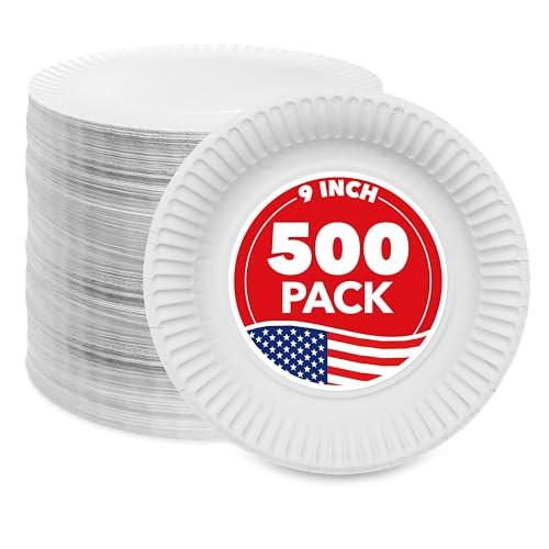 9-Inch Paper Disposable Plates - 500 Pack