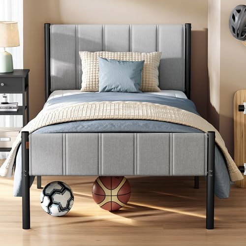 VASAGLE Twin Bed Frame with Upholstered Headboard