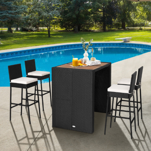 Costway 4-Seat Bar Height Patio Acacia Wood Dining Set