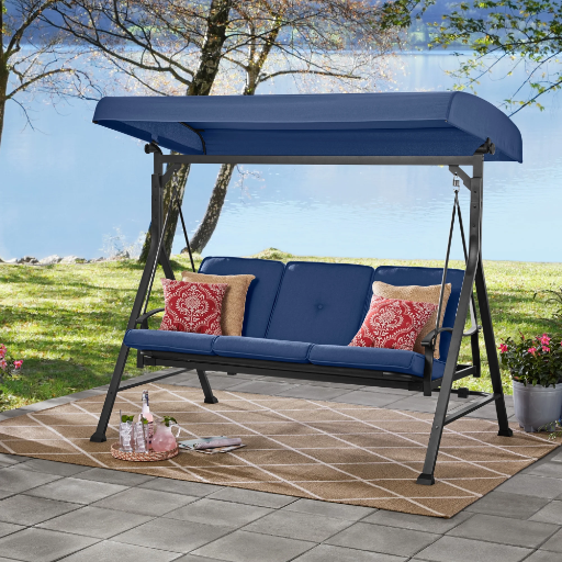 Mainstays Belden Park 3 Person Convertible Daybed Outdoor Steel Porch Swing with Canopy