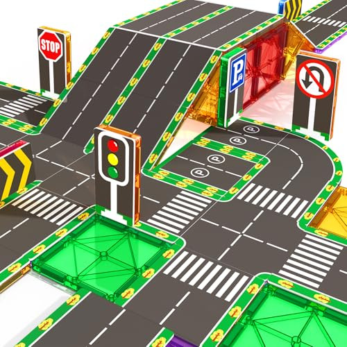 Feoxialy Magnetic Tiles Building Blocks Road Expansion Pack