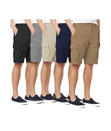 Men's Cotton Flex-Stretch Cargo Shorts with Belt (5-Pack)