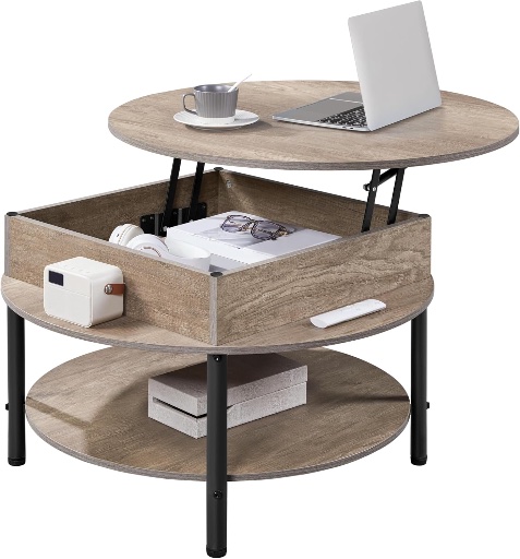 Yaheetech 2-Tier Round Lift Top Coffee Table