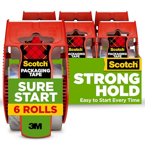 Scotch Sure Start Shipping Packaging Tape, 6 Rolls