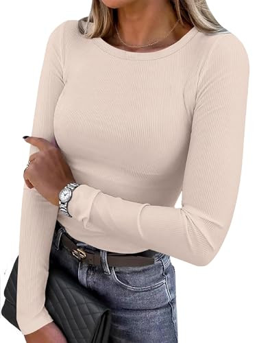 QUALFORT Women's Rib Knit Long Sleeve Shirts