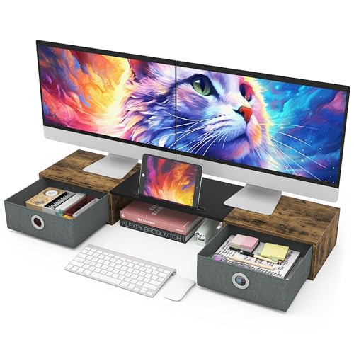 WESTREE Dual Monitor Stand Riser with Two Drawers