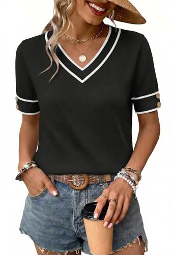 WIHOLL Womens Short Sleeve Sweater Lightweight Knit Tops Deal