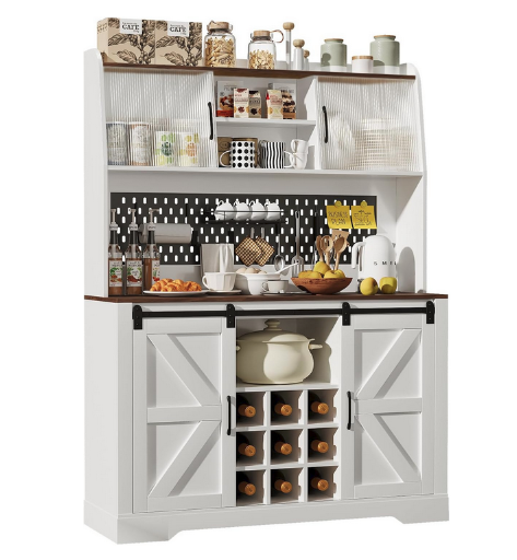 Farmhouse Coffee Bar with Charging Station & LED Light