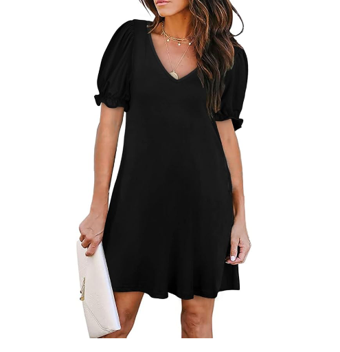 Aloodor Women's Casual V-Neck Dress with Pockets