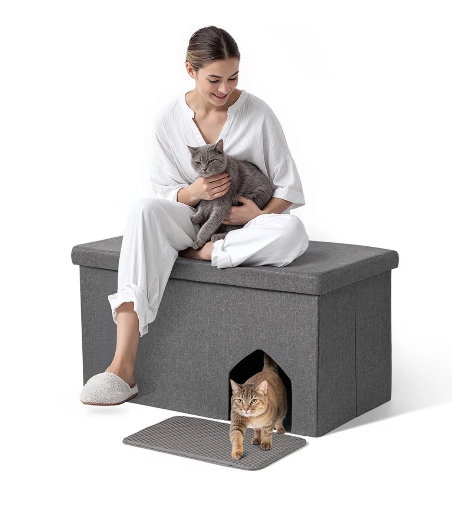 DOMIPET Cat Litter Box Enclosure with Foldable Ottoman